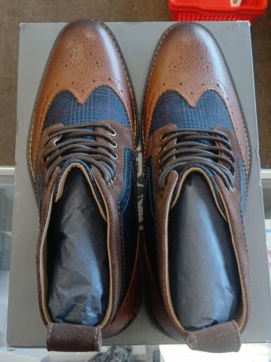 Stacy Adams Shoes Finnegan Wingtip Lace up Boot Cognac with Navy Size 9-O main image 6